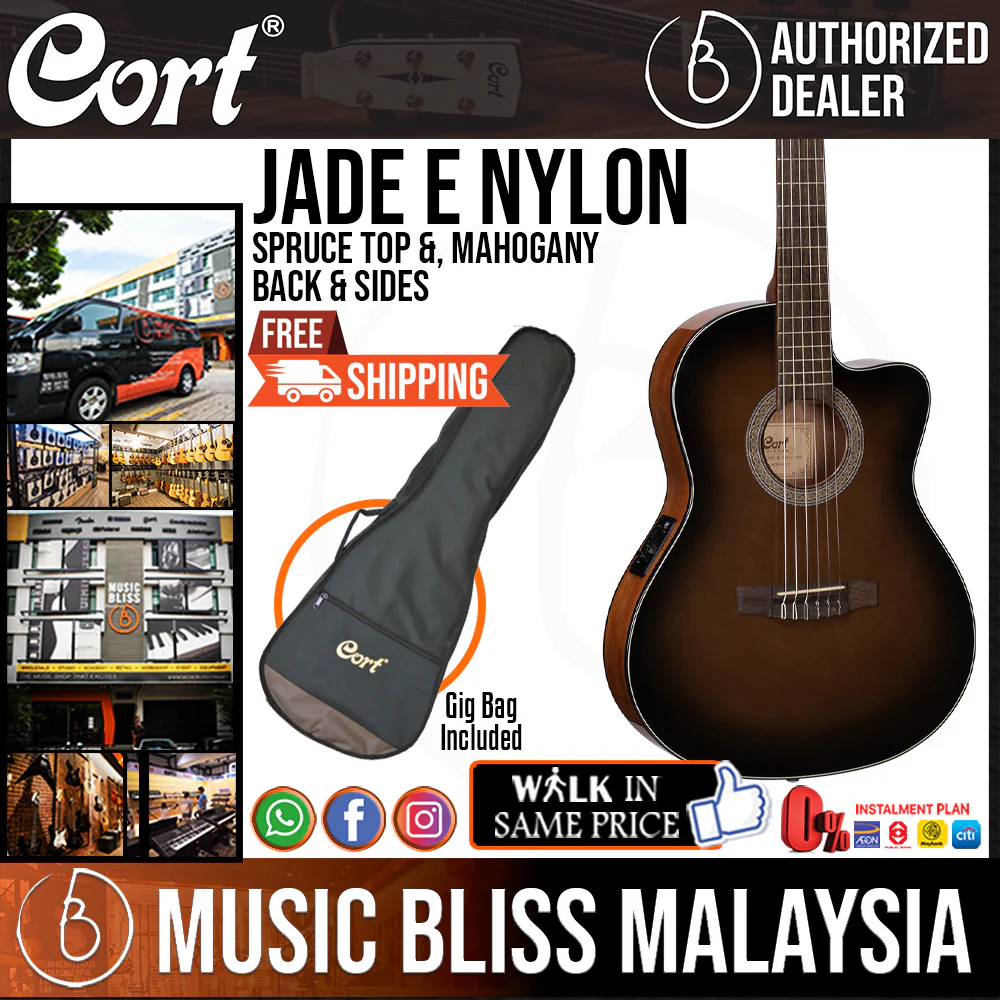 Cort Jade E Nylon Classical Guitar with Bag - Dark Brown Burst