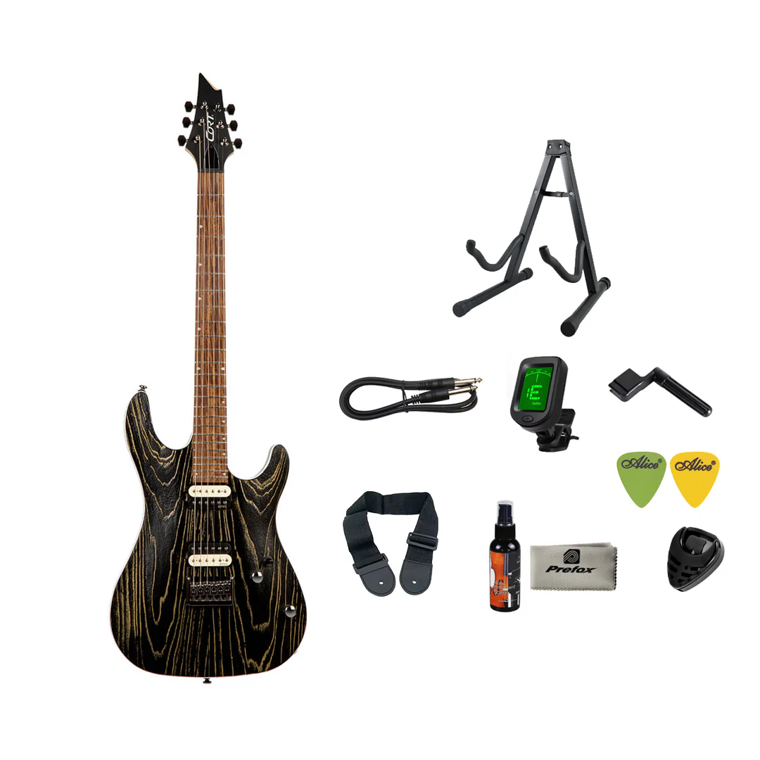Cort KX300 Etched Electric Guitar with Bag - Etched Black Gold - Image 2