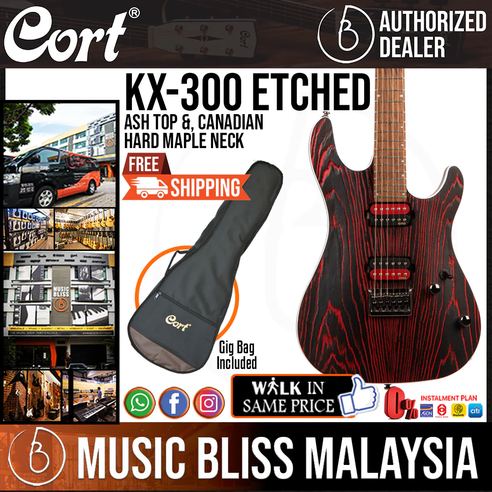 Cort KX300 Etched Electric Guitar with Bag - Etched Black Red