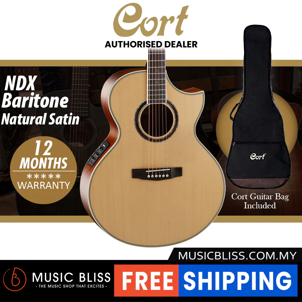 Cort NDX Baritone Acoustic-Electric Guitar with Bag - Natural Satin