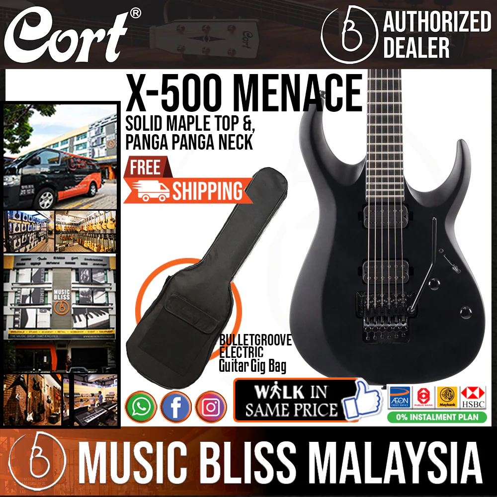 Cort X-500 Menace Electric Guitar with Bag - Black Satin