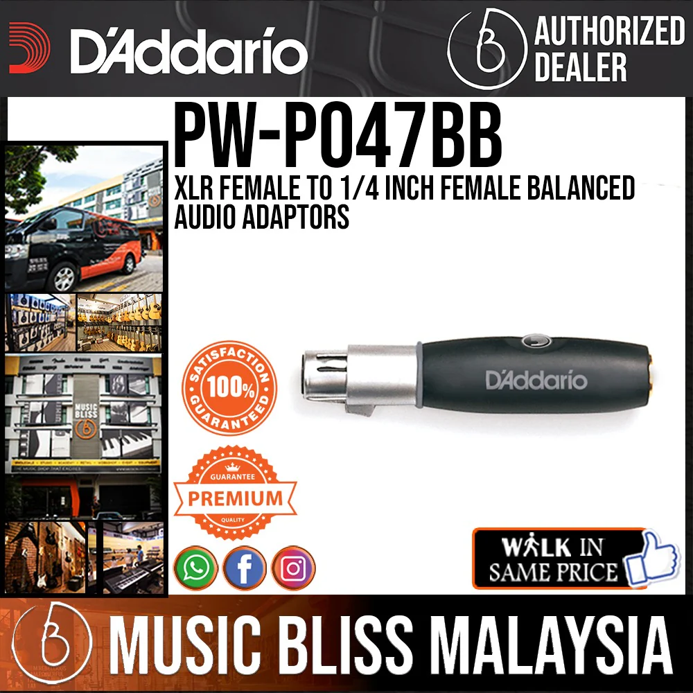 D’Addario PW-P047BB XLR Female to 1/4 Inch Female Balanced Audio Adaptors