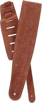 D'Addario 25PRF04 Vented Leather Guitar Strap, Camel Rosettes - Image 2