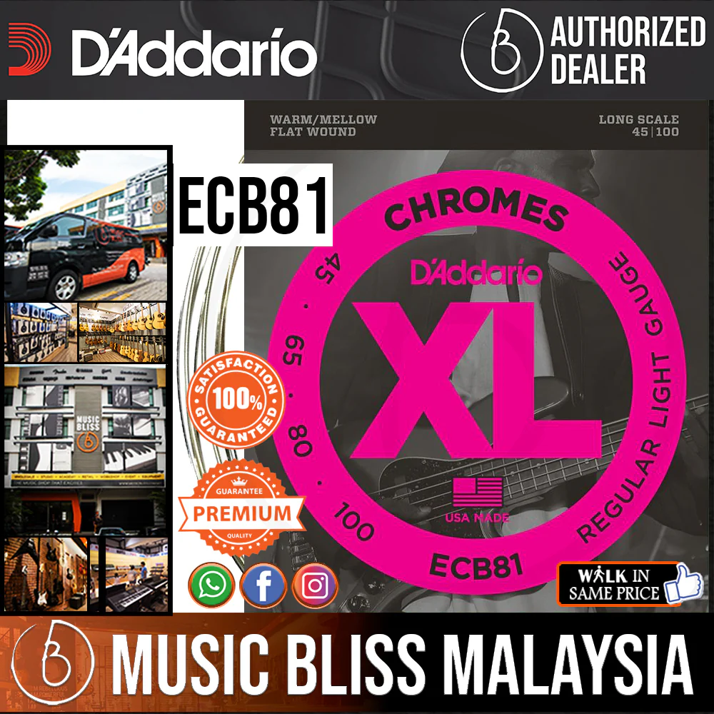 D’Addario ECB81 Chromes Long Scale Bass Strings - .045-.100 Light