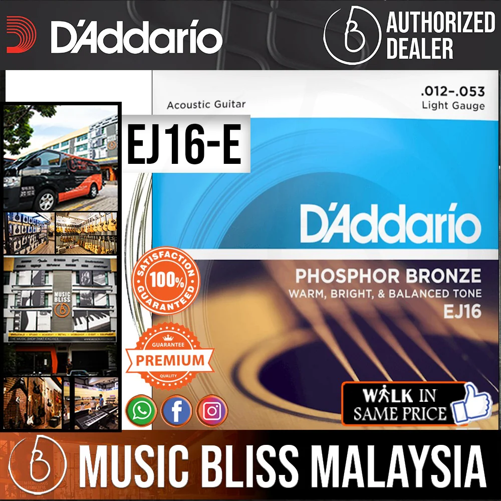 D'Addario EJ16-E Phosphor Bronze Acoustic Strings Light - .012-.053 (FREE Extra 1st String)