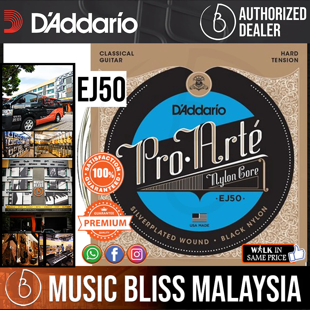 D’Addario EJ50 Pro-Arté Black Nylon Classical Strings, Hard Tension