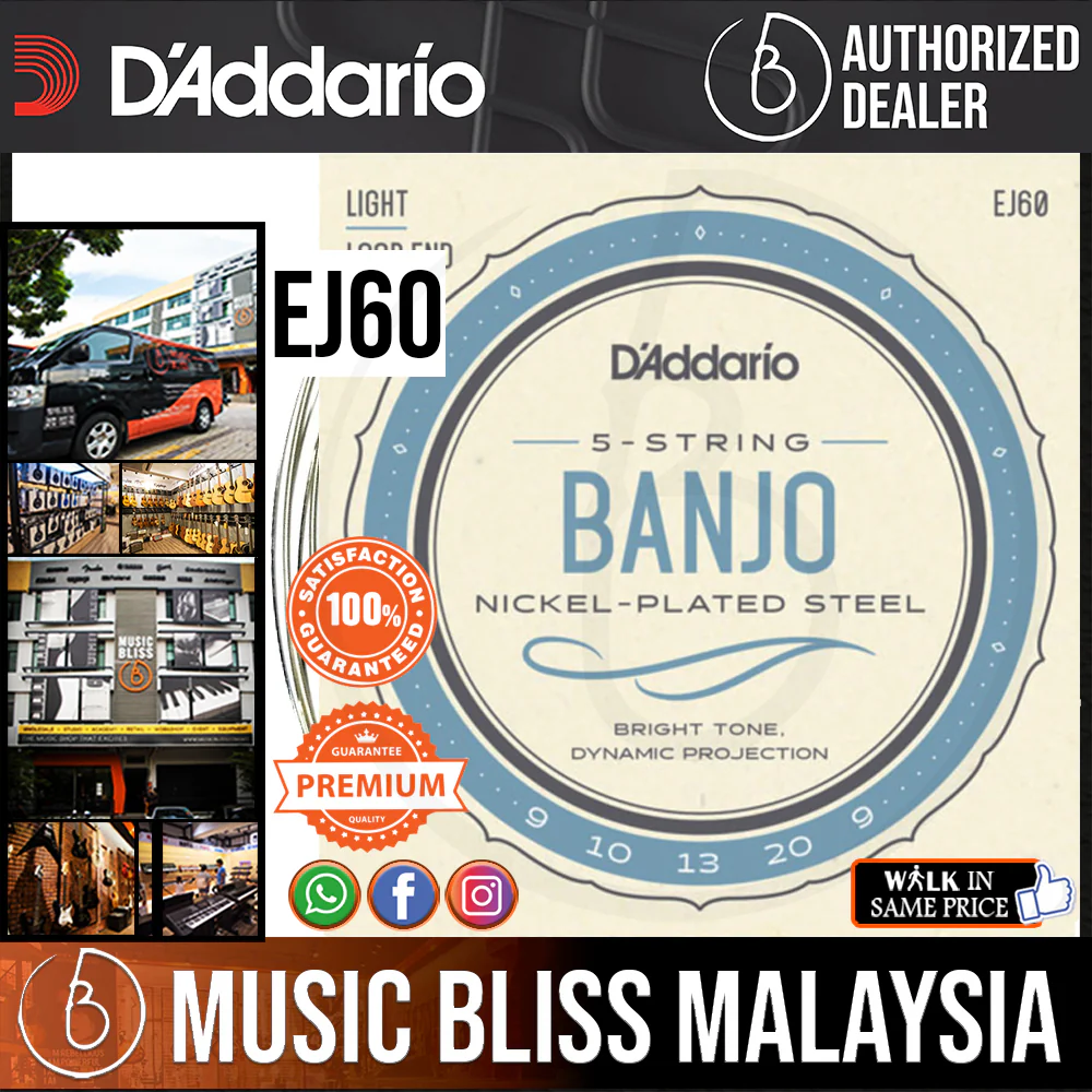 D'Addario EJ60 Nickel 5-String Banjo Strings, Light - .009 - .020