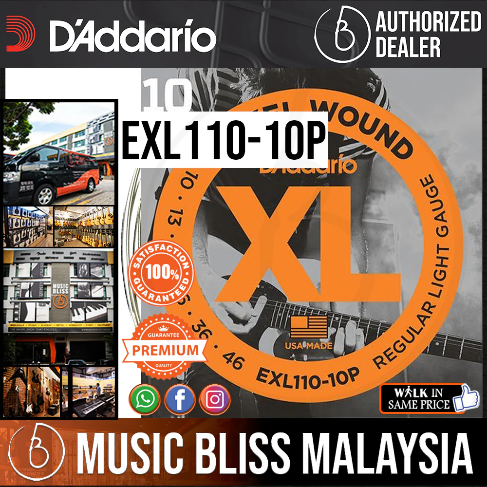 D'Addario EXL110 Nickel Wound Electric Strings -.010-.046 Regular Light 10-Pack