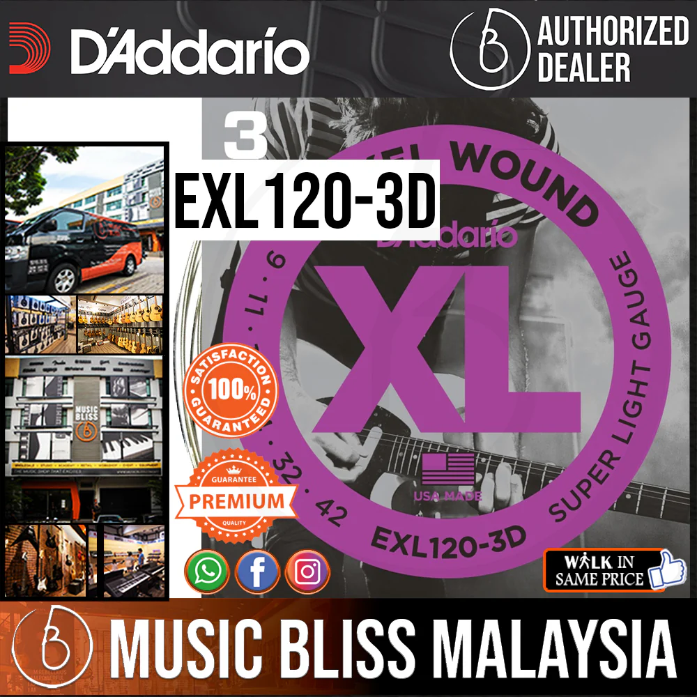 D'Addario EXL120-3D Nickel Wound Electric Strings -.009-.042 Super Light 3-Pack