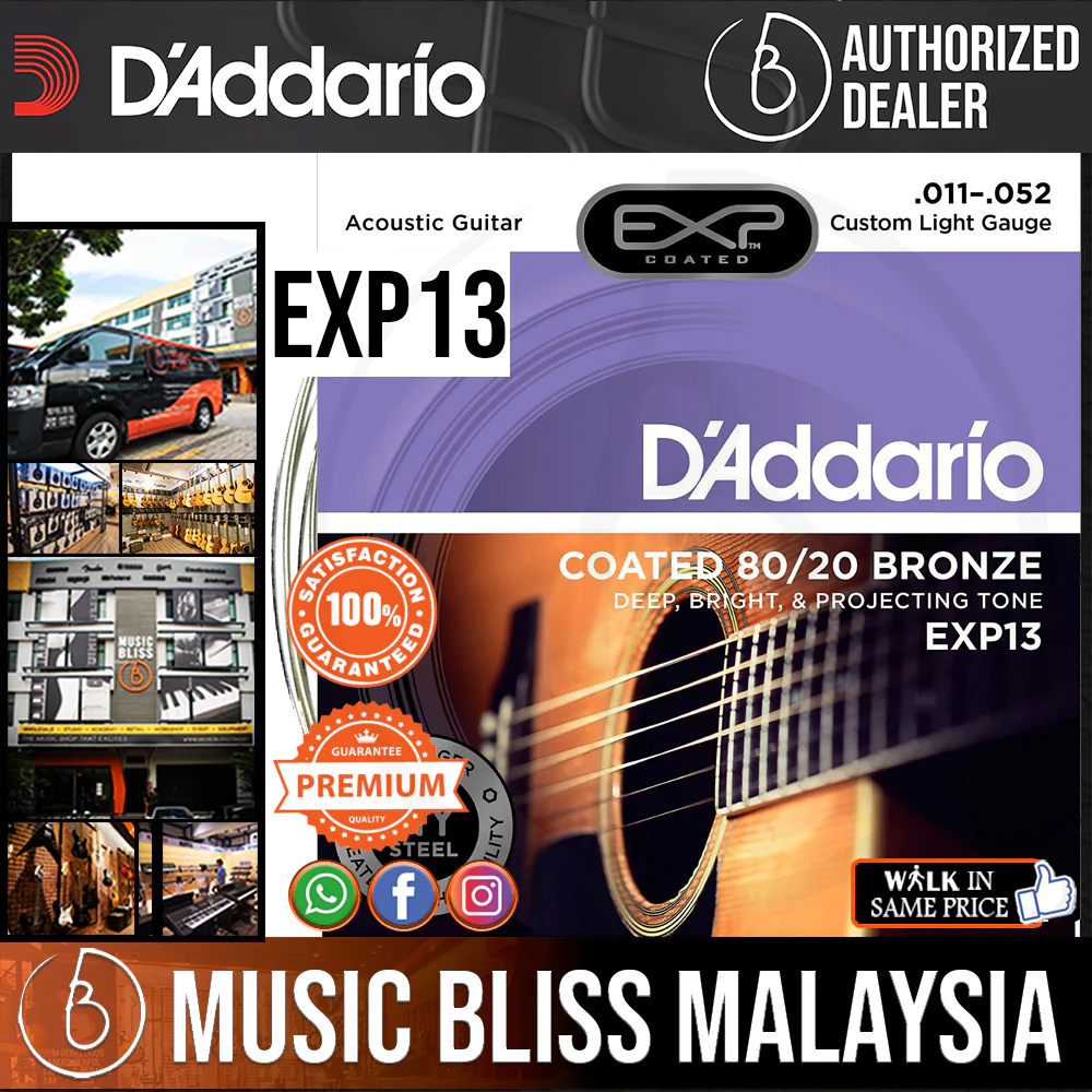 D'Addario EXP13 Custom Light Coated 80/20 Bronze Acoustic Strings - .011-.052