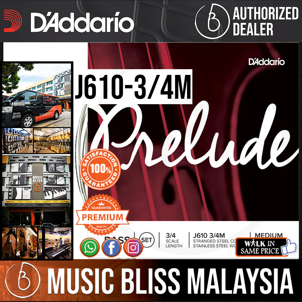 D'Addario J610-3/4M Prelude Bass String Set - 3/4 Scale, Medium Tension