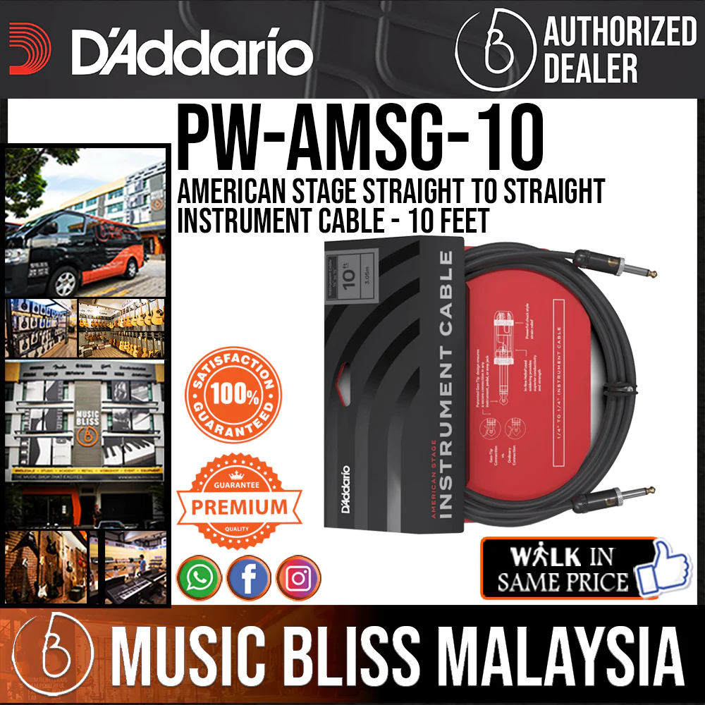 D'Addario PW-AMSG-10 American Stage Straight to Straight Instrument Cable - 10 feet
