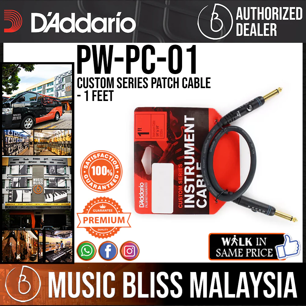 D'Addario PW-PC-01 Custom Series Patch Cable - 1 feet