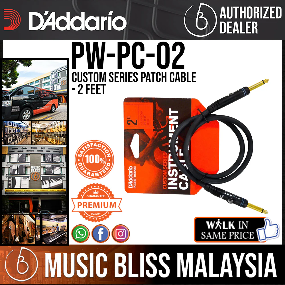 D'Addario PW-PC-02 Custom Series Patch Cable - 2 feet