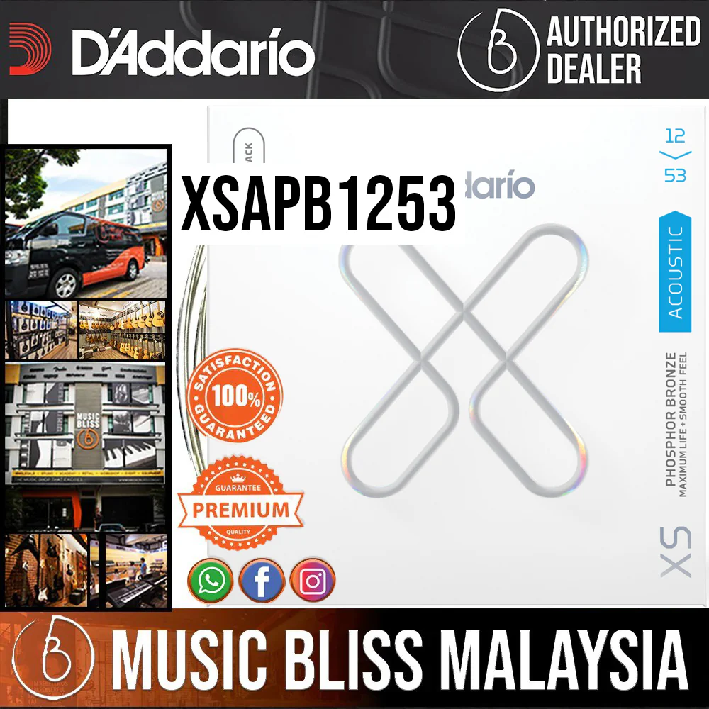 D'Addario XSAPB1253 Phosphor Bronze Coated Acoustic Guitar Strings - .012-.053 Light