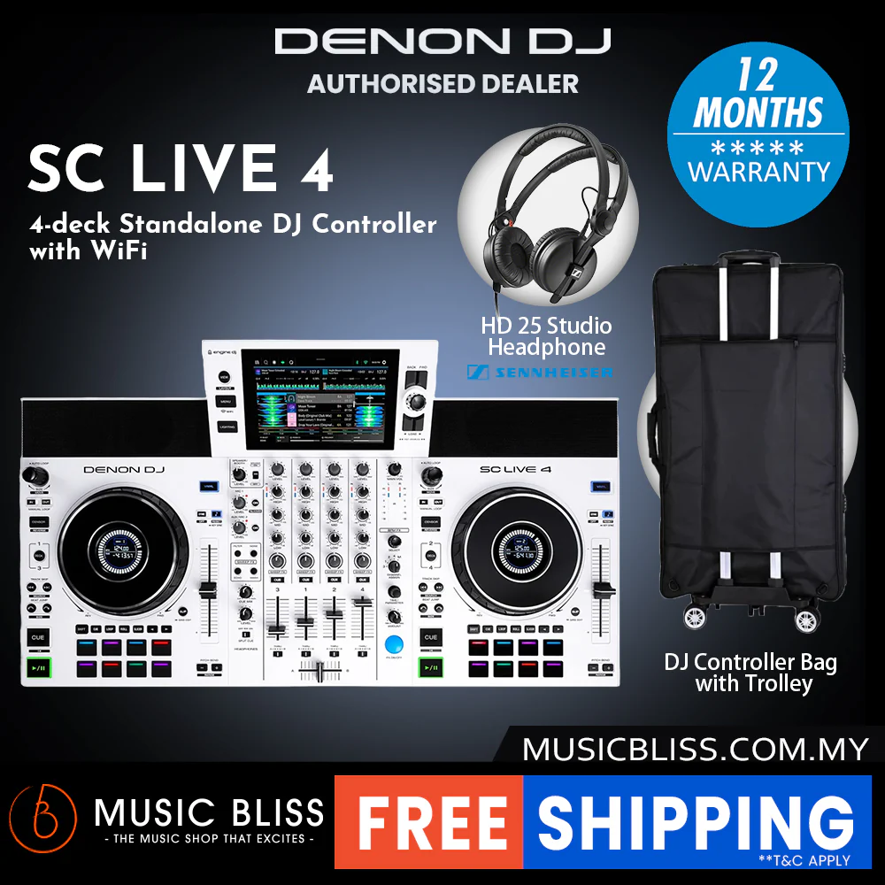 Denon DJ SC Live 4 Standalone DJ Controller - White - Image 3