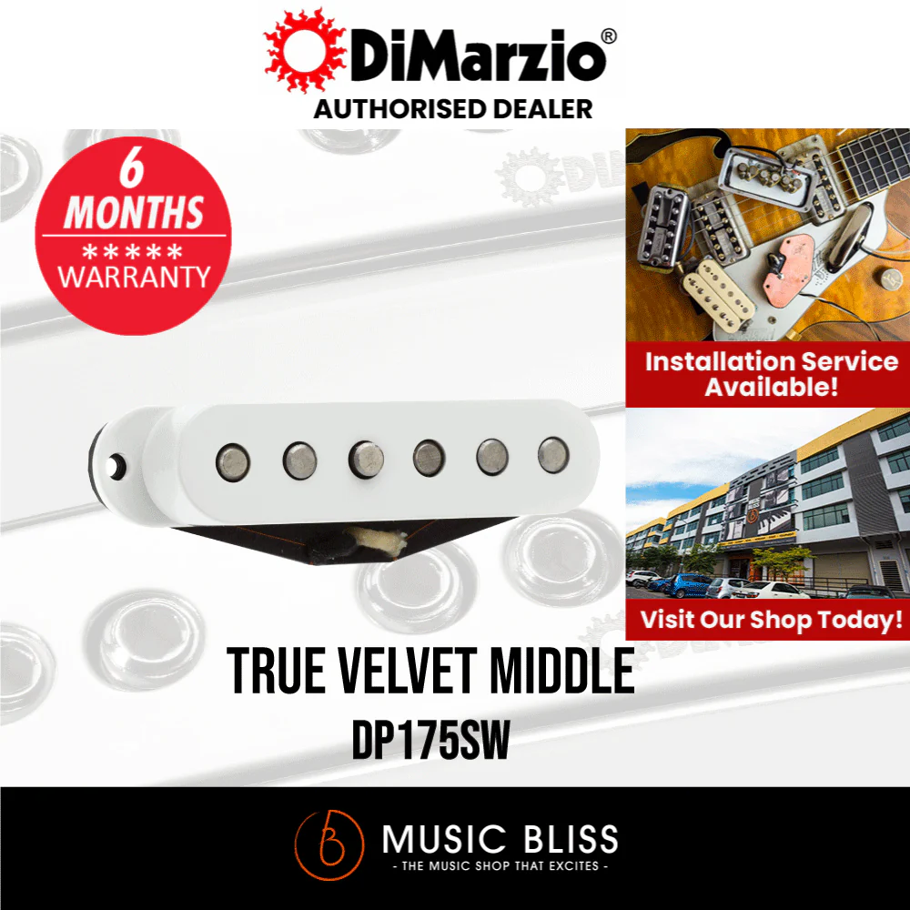 DiMarzio DP175SW True Velvet Single Coil Middle Electric Guitar Pickup - White