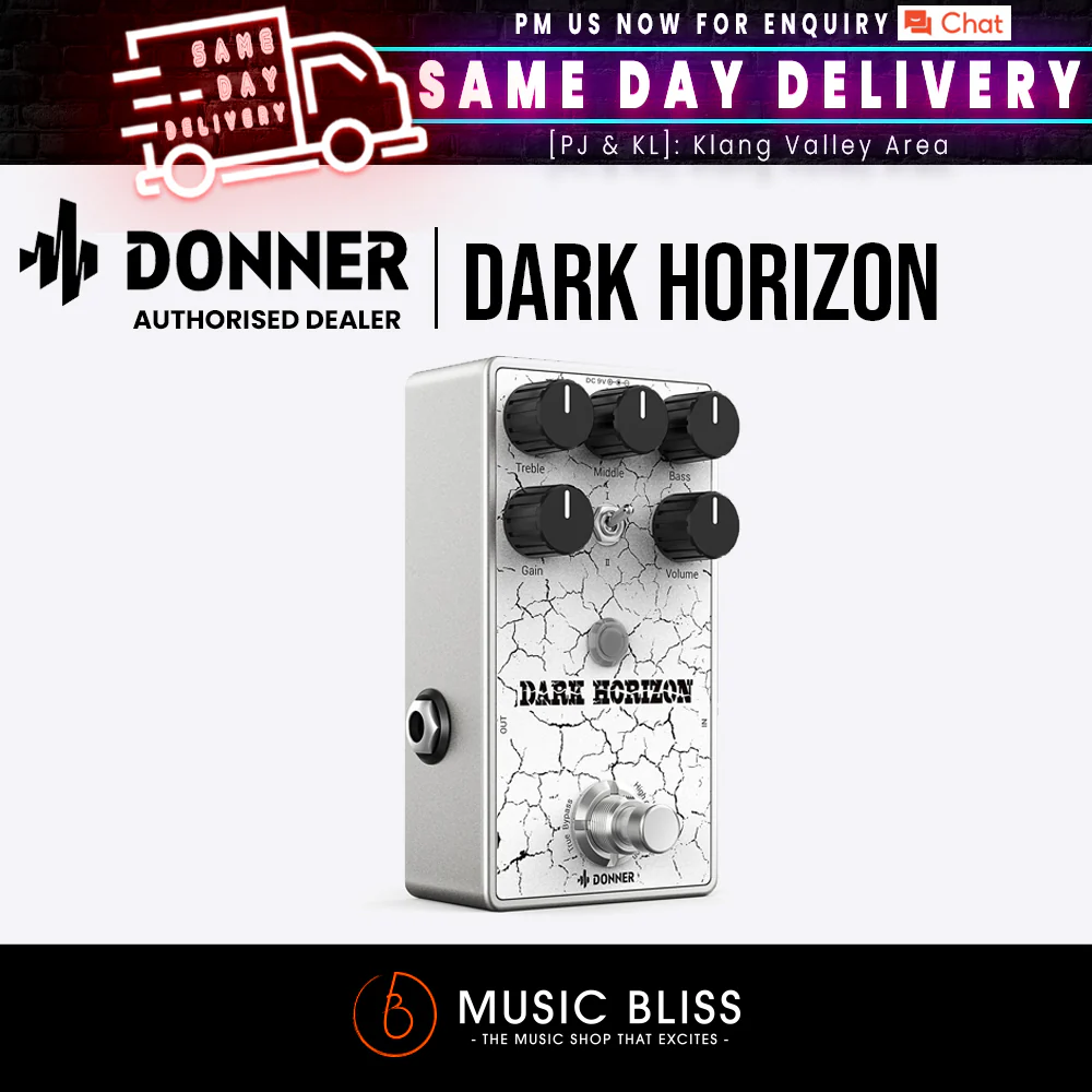 Donner Guitar Distortion Pedal, Dark Horizon Crunch Distortion Classic British Distortion Effect with 3-Band EQ True Bypass