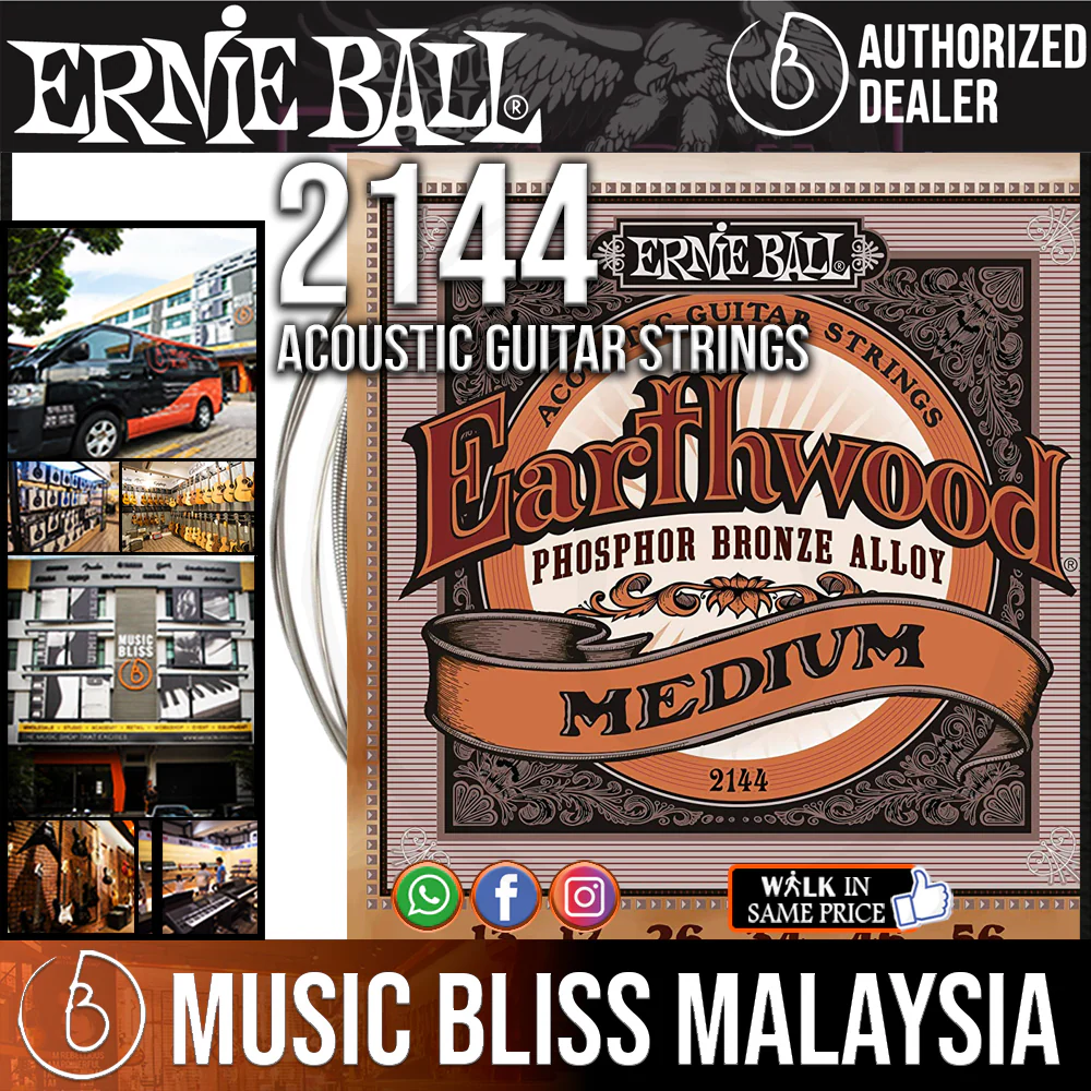 Ernie Ball 2144 Medium Earthwood Phosophor Bronze Acoustic Strings (13-56)