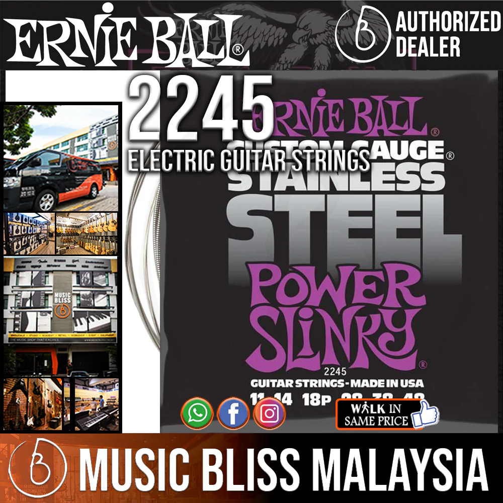 Ernie Ball 2245 Power Slinky Stainless Steel Wound Electric Guitar Strings (11-48)