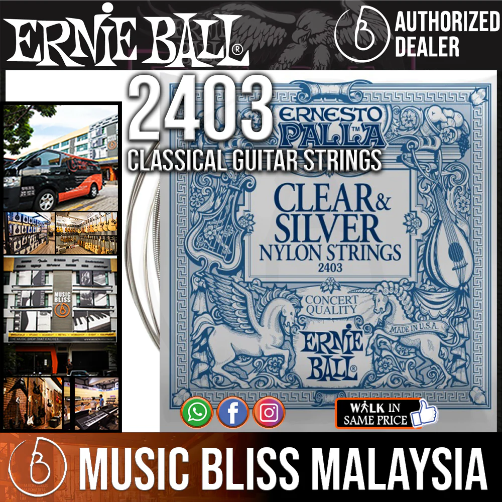 Ernie Ball 2403 Ernesto Palla Clear & Silver Nylon Classical Guitar Strings - Medium Tension (28-42)