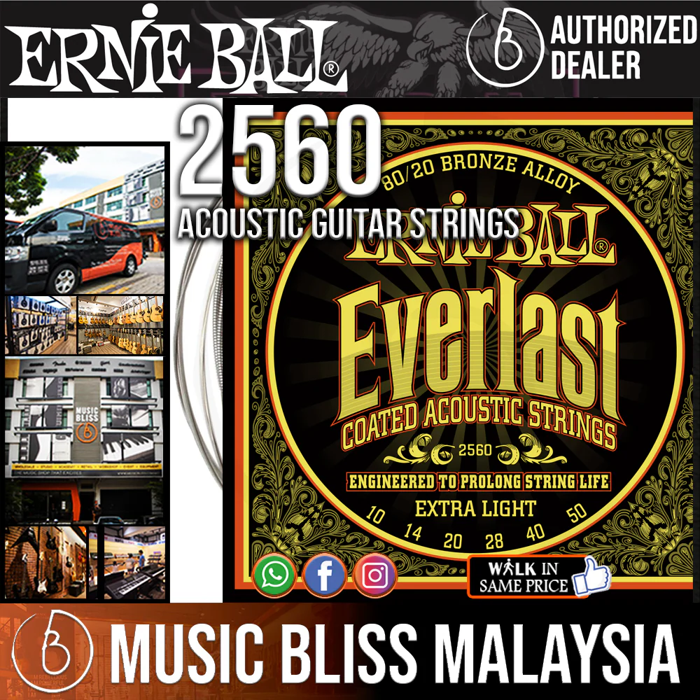 Ernie Ball 2560 Extra Light Everlast Coated 80/20 Bronze Acoustic Strings (10-50)