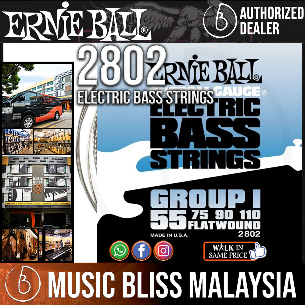 Ernie Ball 2802 Flat Wound Group I Electric Bass Strings (55-110)