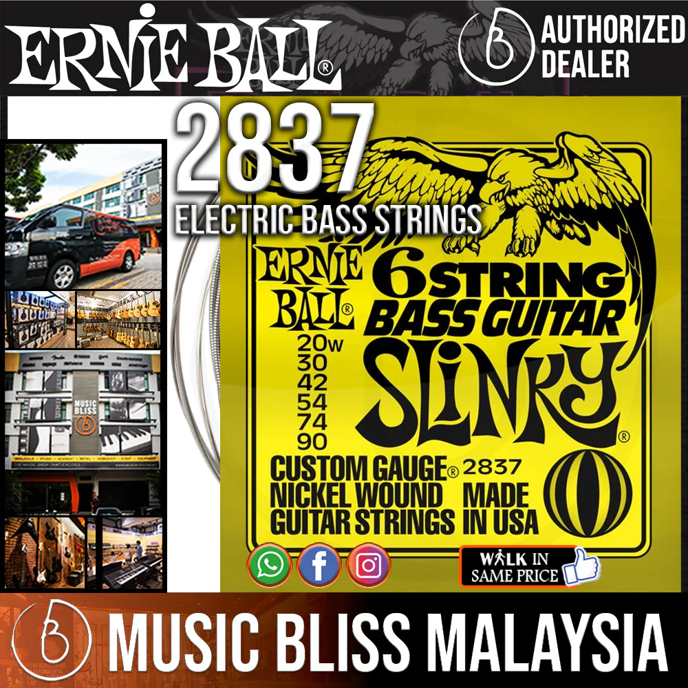 Ernie Ball 2837 6-string 29 5/8 Scale Slinky Nickel Wound Electric Bass Strings (20-90)