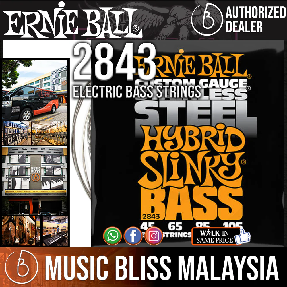 Ernie Ball 2843 Hybrid Slinky Stainless Steel Electric Bass Strings (45-105)