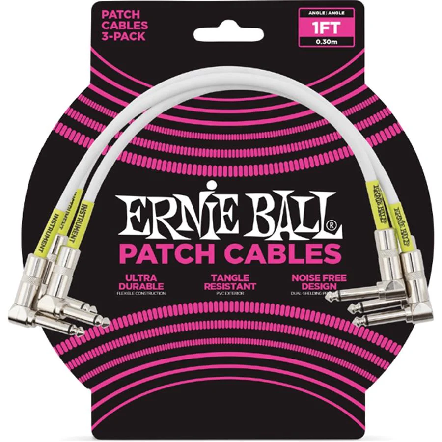 Ernie Ball 6055 1 Feet Angle/Angle Patch Cable, 3-Pack - White - Image 2