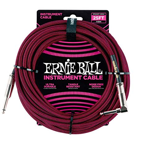 Ernie Ball 6062 25 Feet Braided Straight/Angle Instrument Cable - Black/Red - Image 2