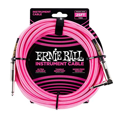 Ernie Ball 6065 25 Feet Braided Straight/Angle Instrument Cable - Neon Pink - Image 2