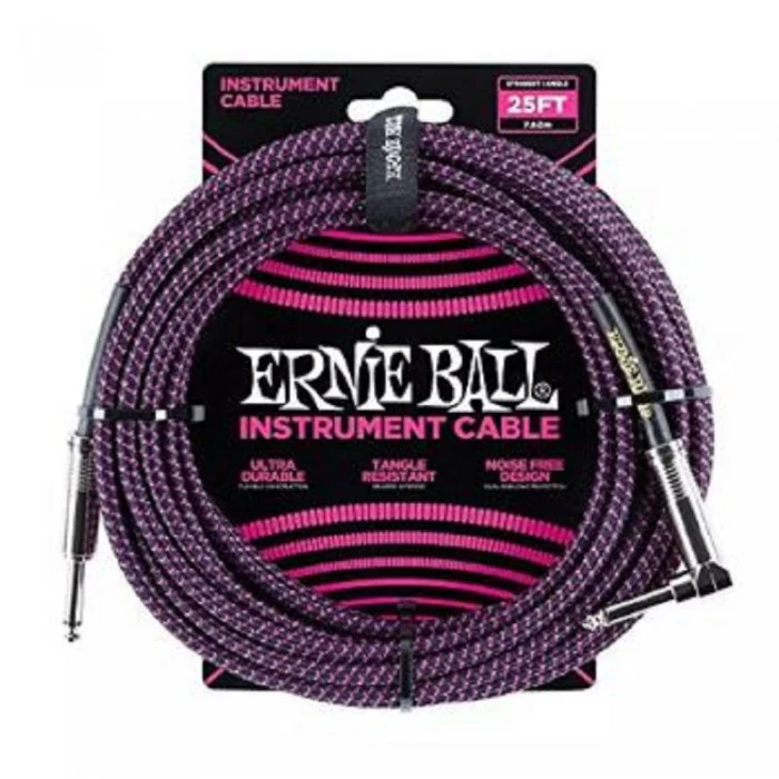 Ernie Ball 6068 25 Feet Braided Straight/Angle Instrument Cable - Black/Purple - Image 2