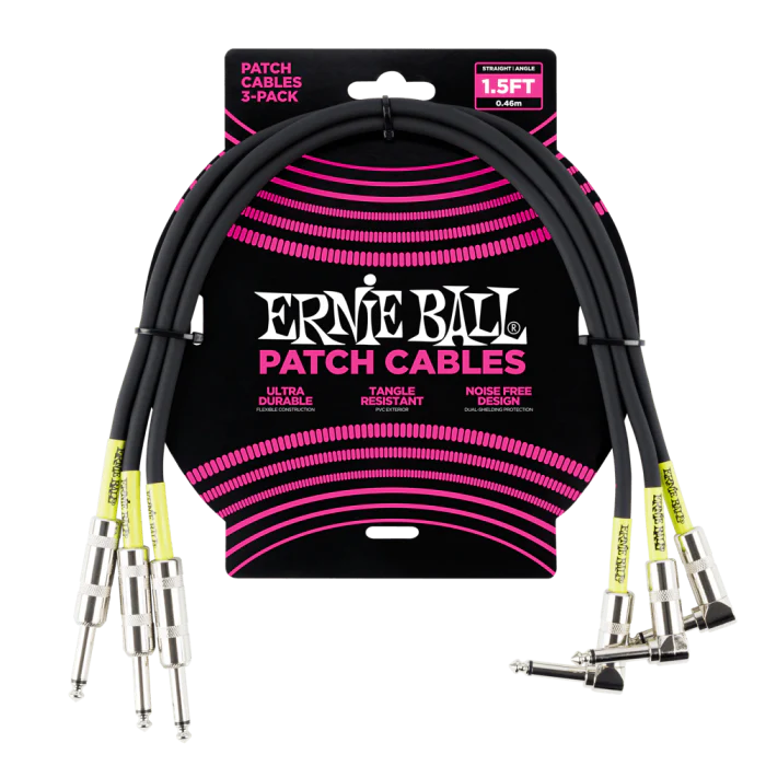 Ernie Ball 6076 1.5 Feet Straight/Angle Patch Cable 3-Pack - Black - Image 2