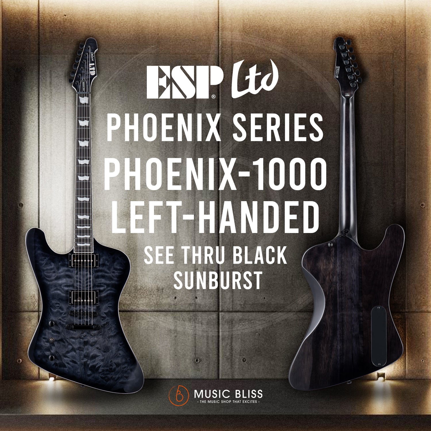 ESP LTD Phoenix-1000 Left Handed Electric Guitar - See Thru Black Sunburst