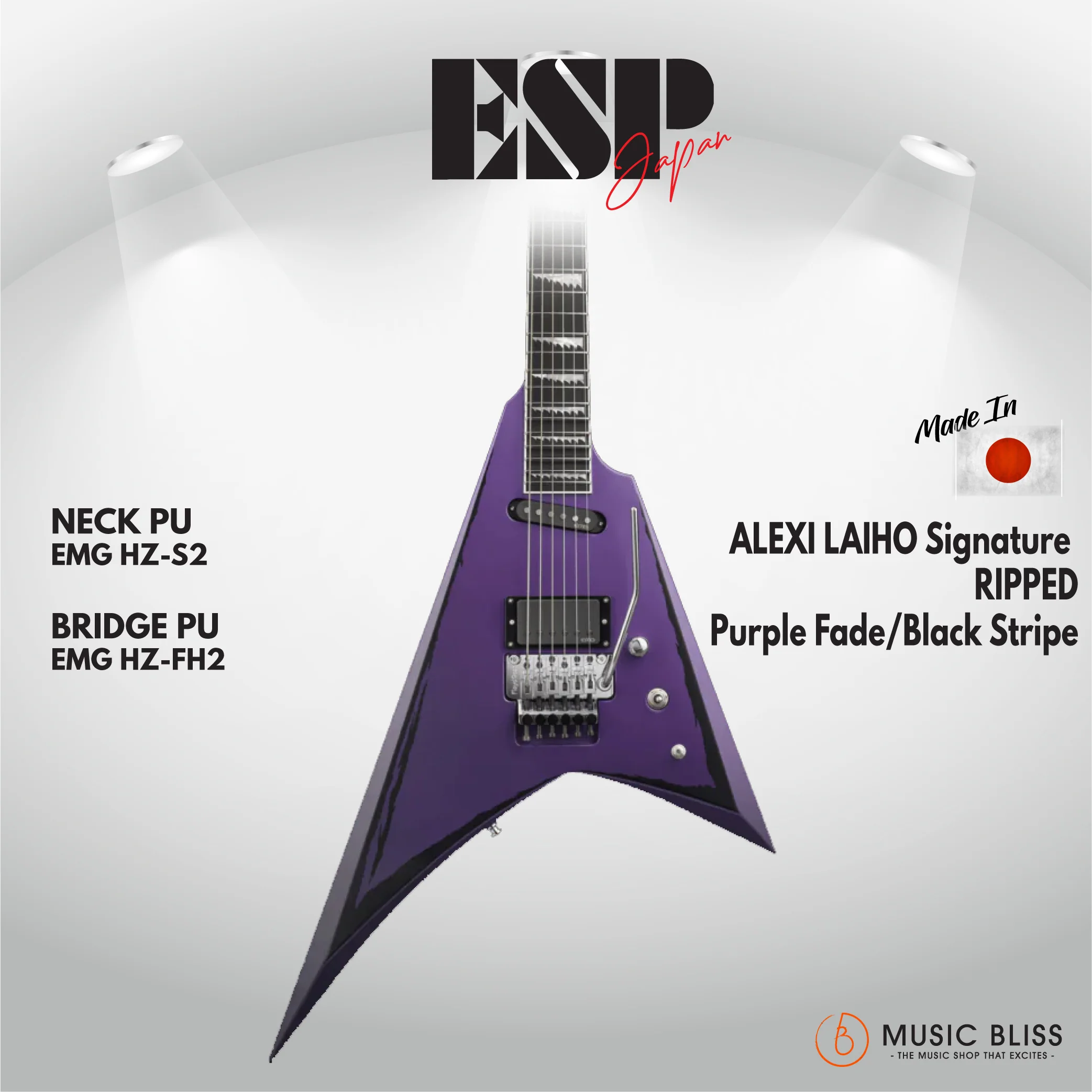 ESP Original ALEXI LAIHO Signature RIPPED - Purple Fade/Black Stripe [MIJ - Made in Japan]