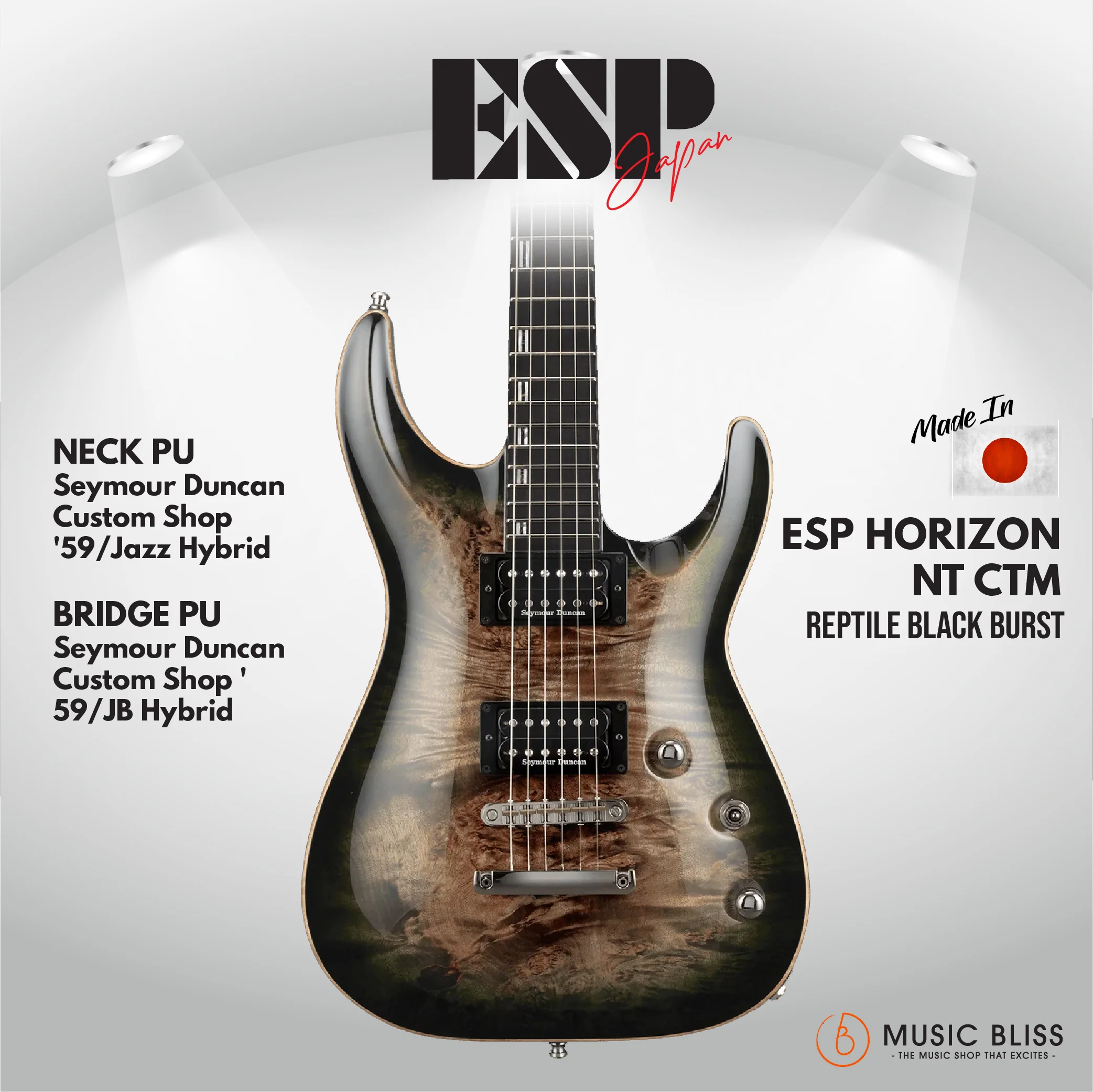 ESP Original HORIZON-CTM NT/Burl Maple - Reptile Black Burst [MIJ - Made in Japan]