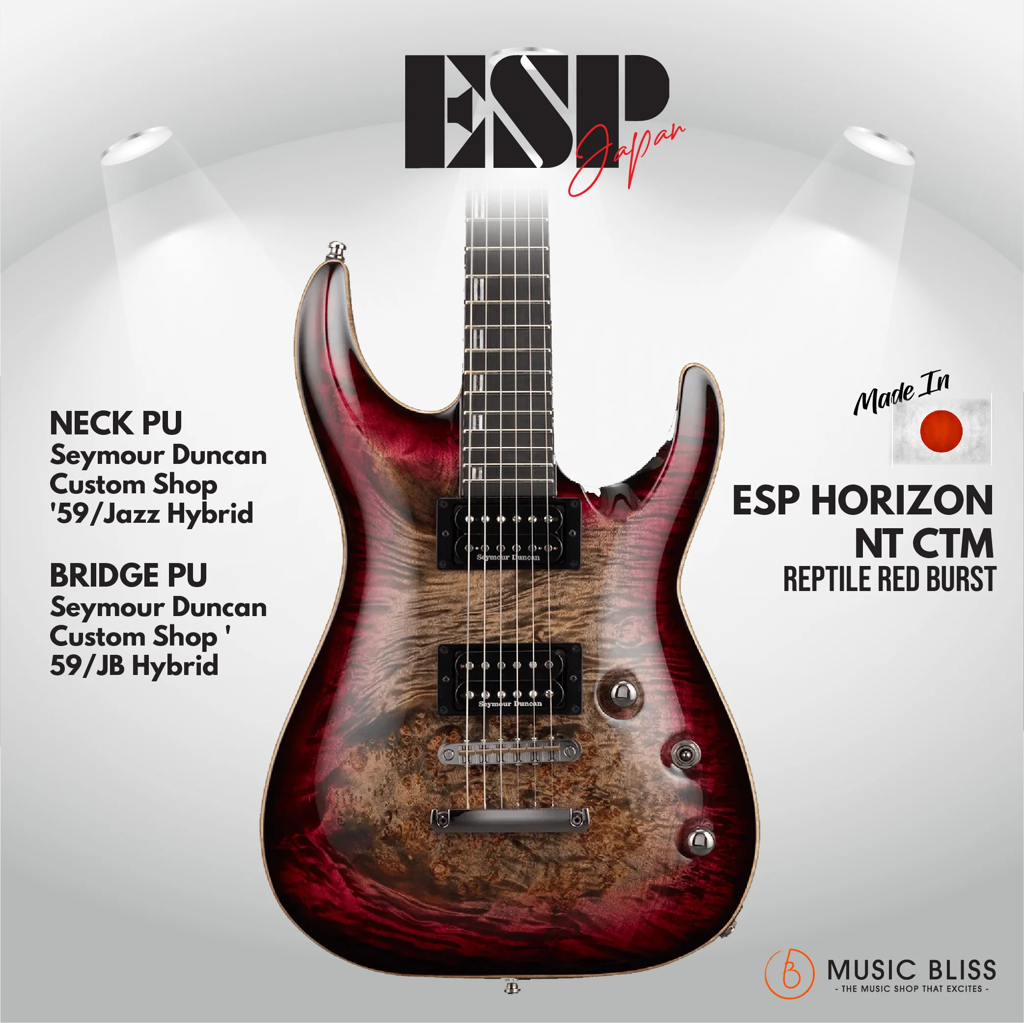 ESP Original HORIZON-CTM NT/Burl Maple - Reptile Red Burst [MIJ - Made in Japan]