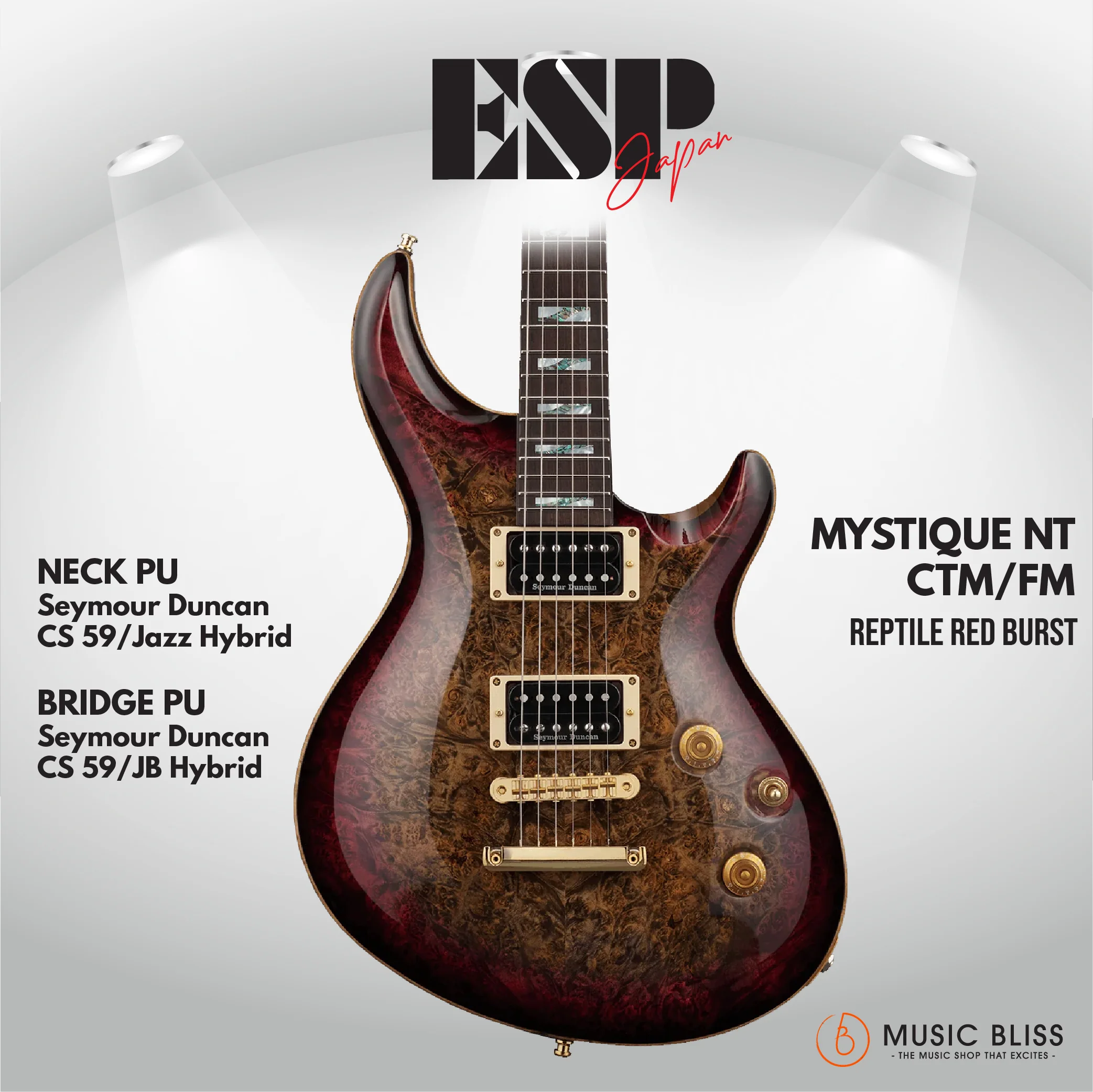 ESP Original MYSTIQUE NT-CTM/Burl Maple - Reptile Red Burst [MIJ - Made in Japan]