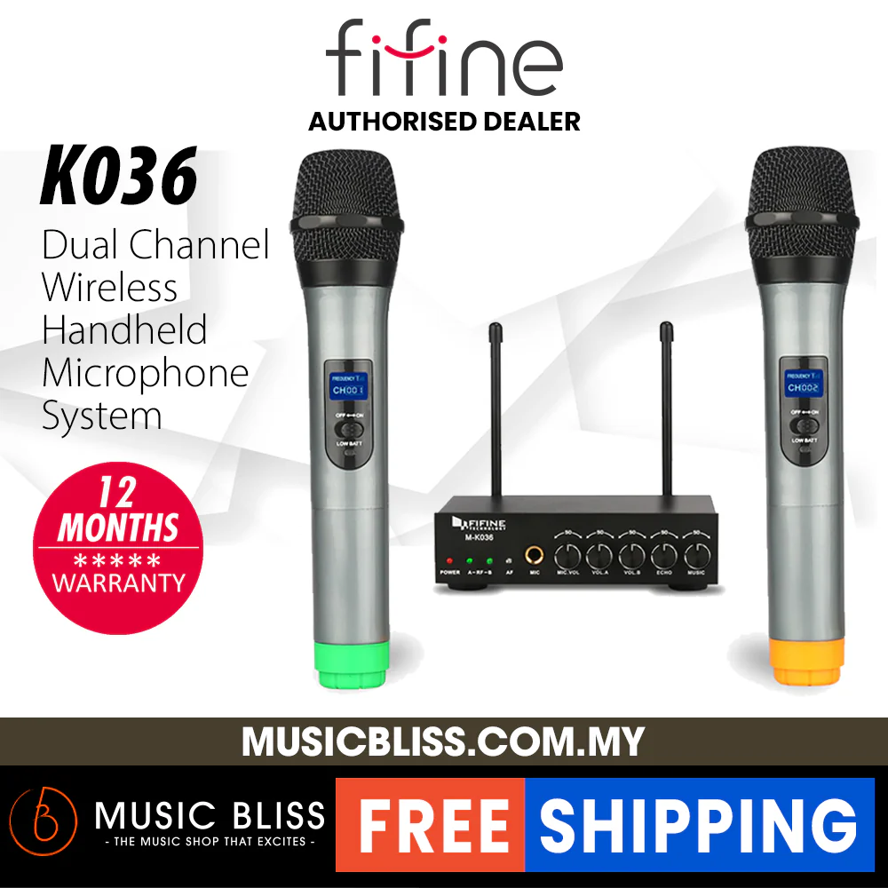 FIFINE K036 UHF Dual Channel Wireless Handheld Microphone, Vocal Microphone, Easy-to-use Karaoke Wireless Microphone System