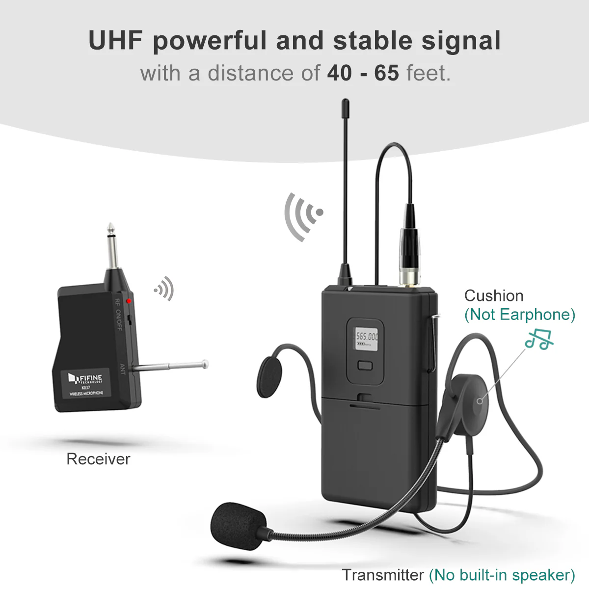 FIFINE K037B Wireless Microphone System, Wireless Microphone Set with Headset and Lavalier Lapel Mics, Beltpack Transmitter and Receiver, Ideal for Teaching, Preaching and Public Speaking Applications - Image 5
