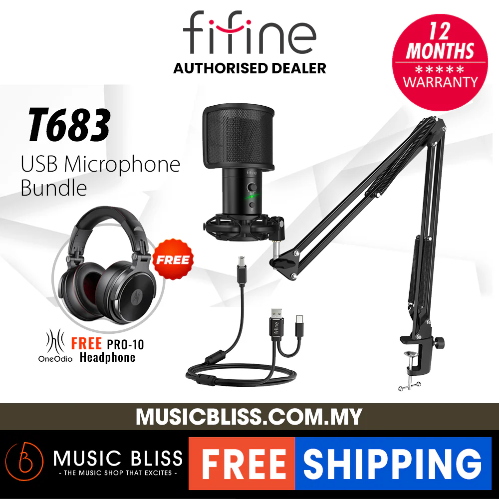 FIFINE T683 USB MICROPHONE BUNDLE WITH A MUTE BUTTON, A VOLUME DIAL & A MONITORING JACK FOR PC/MAC/MOBILE, USB Type A & Type C Connector. - Image 3