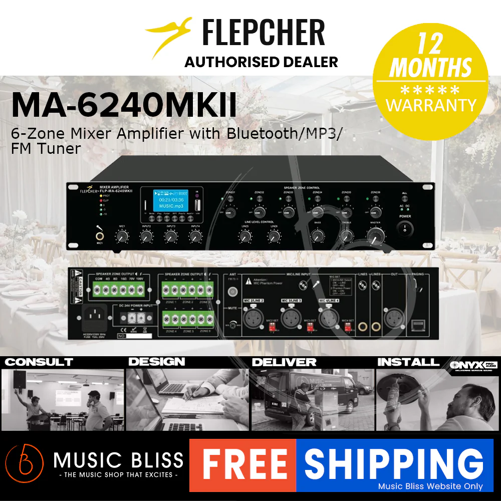 Flepcher MA-6240MKII 6-Zone Mixer Amplifier with Bluetooth/MP3/FM Tuner