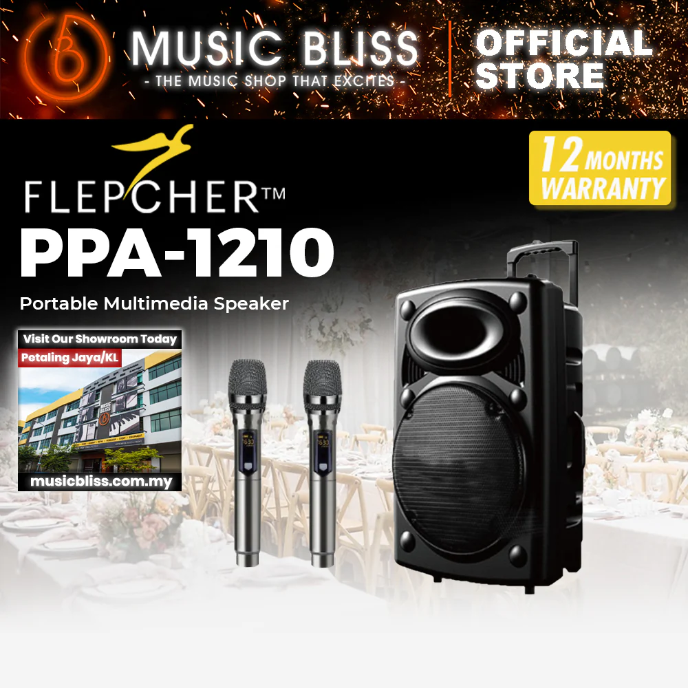 Flepcher PPA-1210 Portable Speaker 12", 1000W with 2 Wireless Microphones