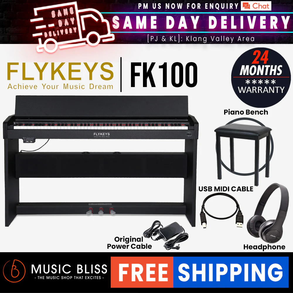 FLYKEYS FK100 88-Key Digital Piano Home Electric Piano Keyboard - Black (FK-100 / FK 100)