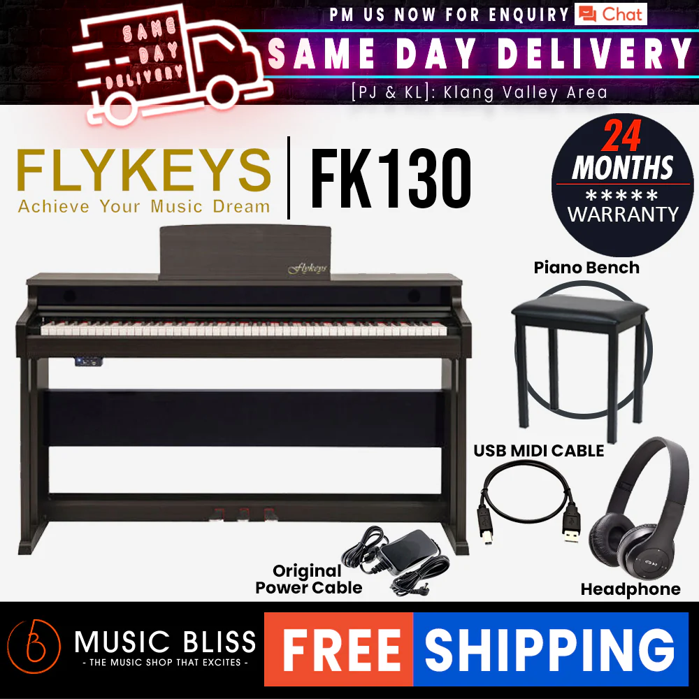 FLYKEYS FK130 88-Key Digital Piano Home Electric Piano Keyboard - Rosewood (FK-130 / FK 130)