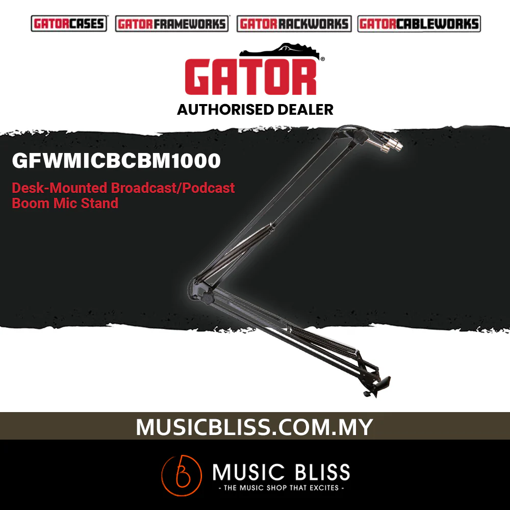 Gator Frameworks GFWMICBCBM1000 Desk-Mounted Broadcast Microphone Boom Stand for Shure SM7B, Shure MV7, Rode PodMic & Blue Yeti