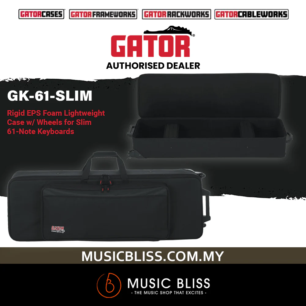 Gator GK-61-Slim Semi-rigid 61 Key Keyboard Case | Keyboard Case For Roland, Yamaha, Korg
