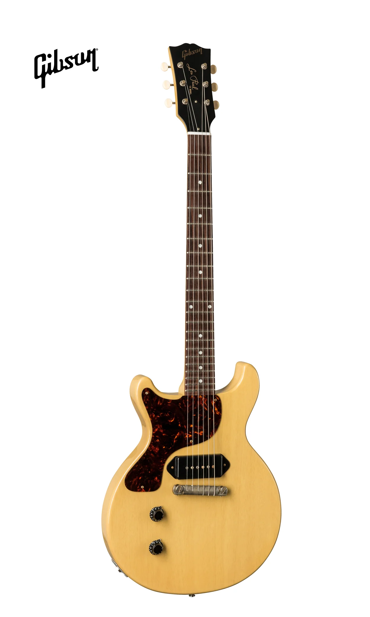 GIBSON 1958 LES PAUL JUNIOR DOUBLE CUT REISSUE VOS LEFT-HANDED ELECTRIC GUITAR - TV YELLOW - Image 2