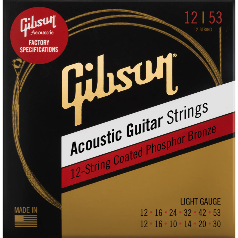 GIBSON ACCESSORIES COATED PHOSPHOR BRONZE ACOUSTIC GUITAR STRINGS, 12-STRING - .012-.053 LIGHT (SAG-PB12L)